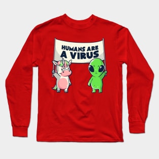 Humans Are a Virus Cute Alien Unicorn Gift Long Sleeve T-Shirt